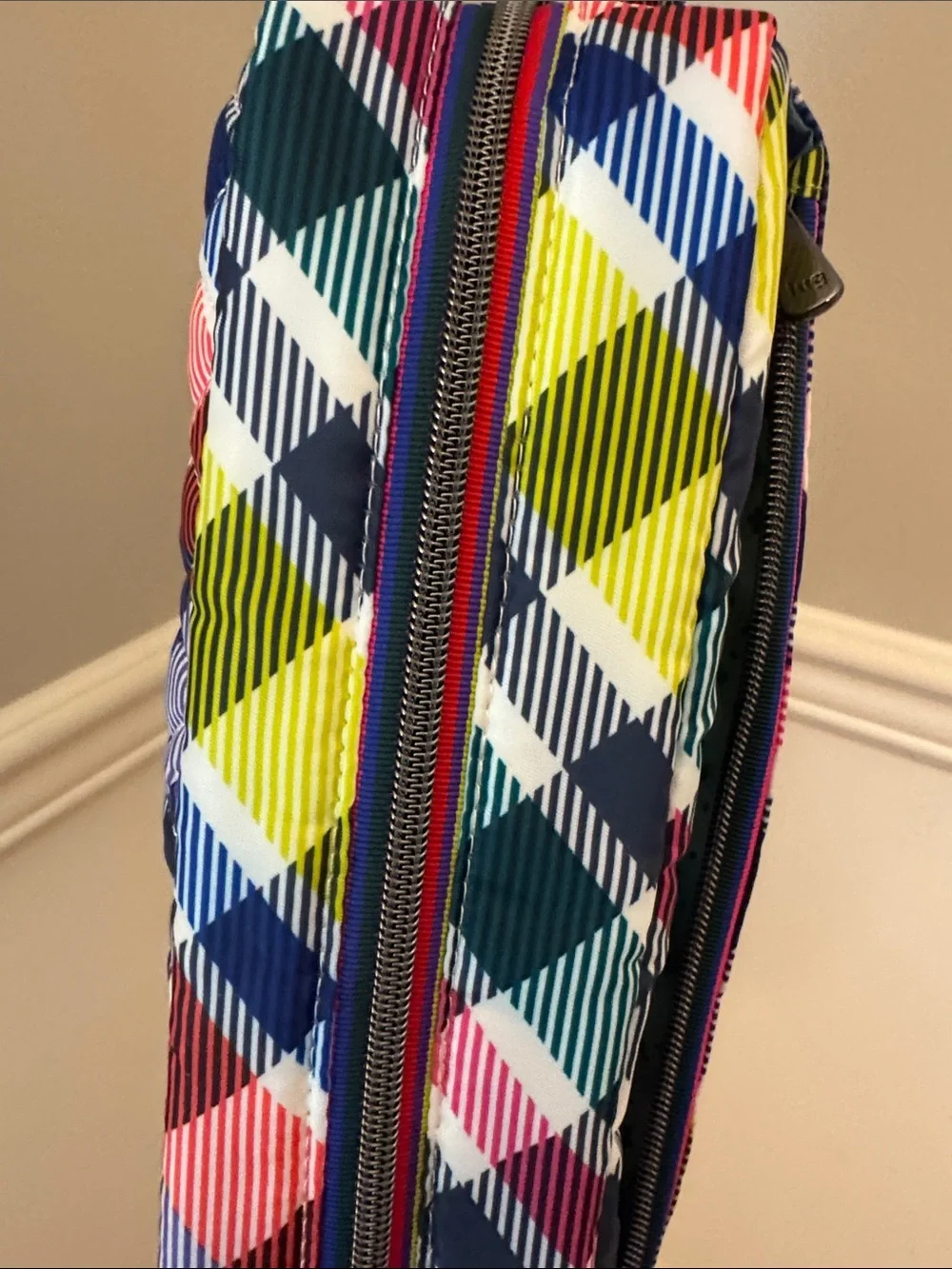 LUG playful plaid Bumper Quilted  Cosmetic Pouch with side carry handle